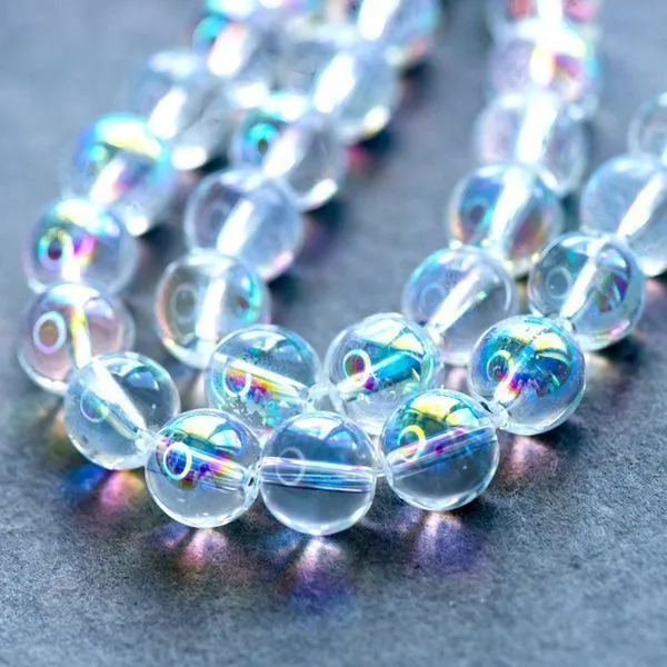 бусина, стекло 10, цвет прозрачный/бензиновый, 10 мм