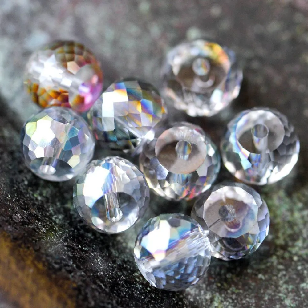 бусина, стекло, "абакус", граненая, цвет радужный/прозрачный, 8х6 мм
