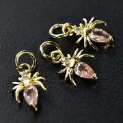 Подвеска металл "Паучок", позолота/циркон розовый, 12x8x2 мм