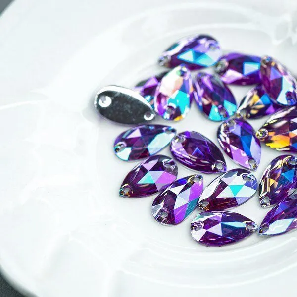 стразы пришивные teardrop, смола, аметист ав, 10.5х18 мм
