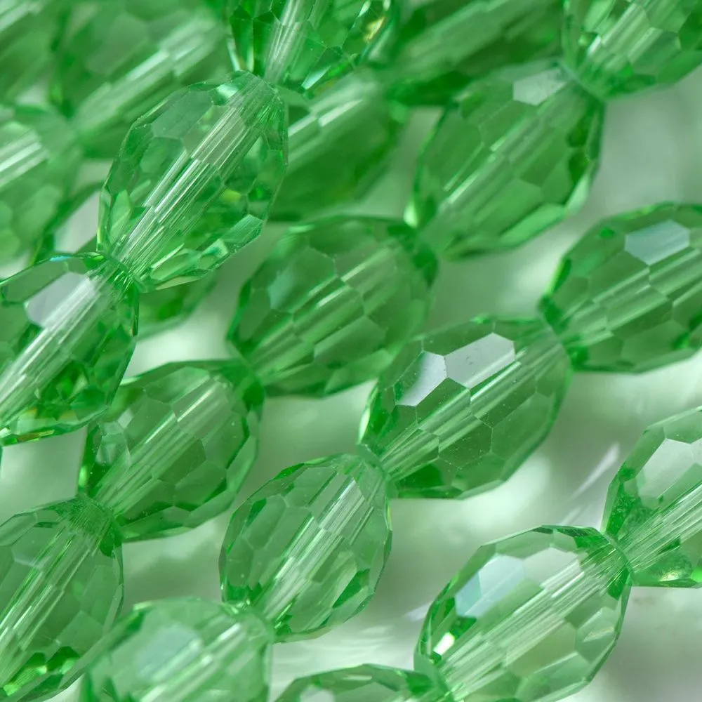 бусина, стекло "боб", овальная, граненая, цвет лаймовый, 10х13 мм