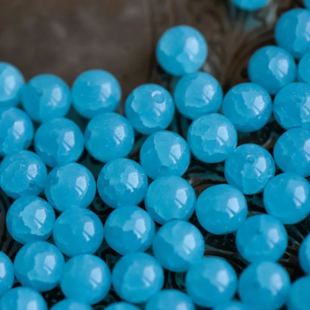 бусина, имитация нефрита, стекло 8, цвет голубой, 8 мм