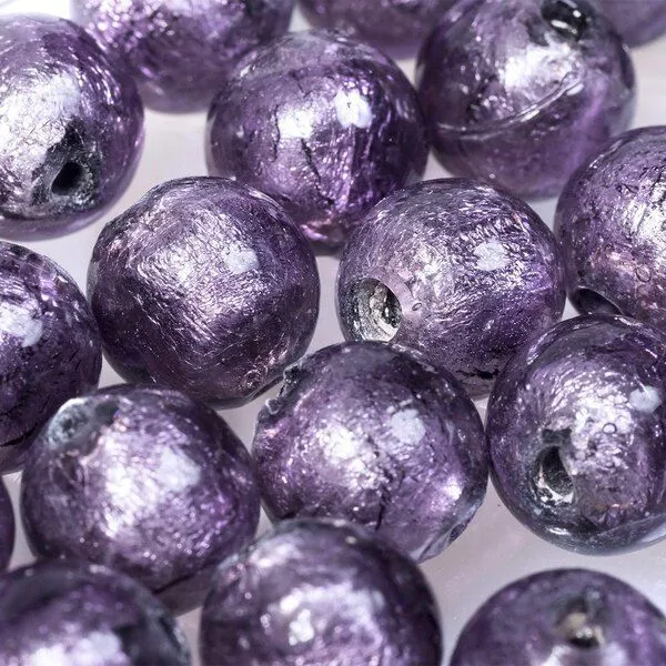 бусина, стекло с фольгой, цвет сливовый, 10 мм