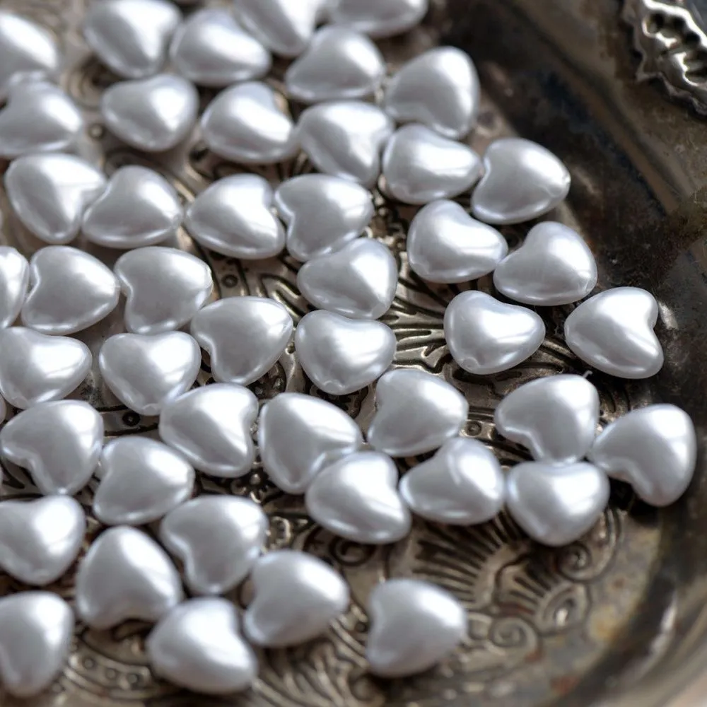 бусина, имитация жемчуга "сердечко", акрил, цвет белый, 12x11x6.5 мм