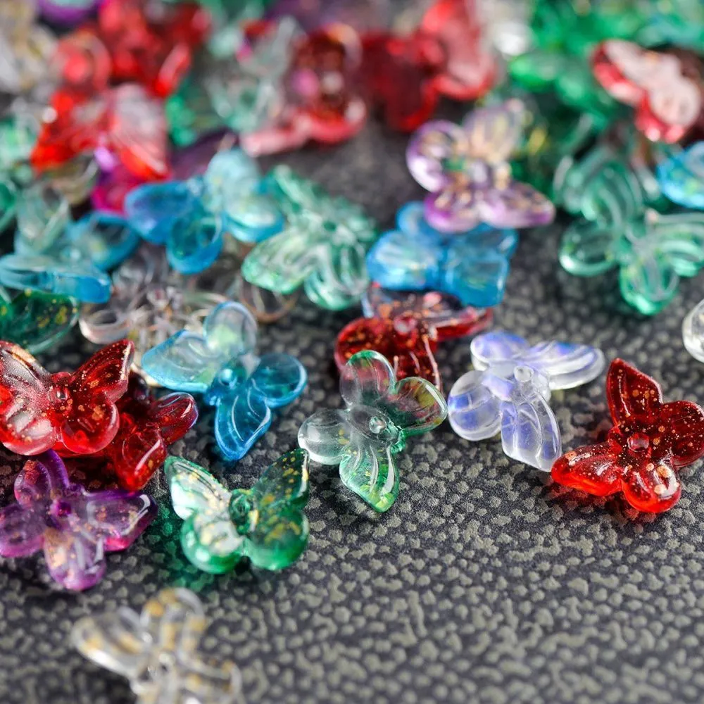 бусина "бабочка", стекло, цветовой микс, 11x10x4 мм