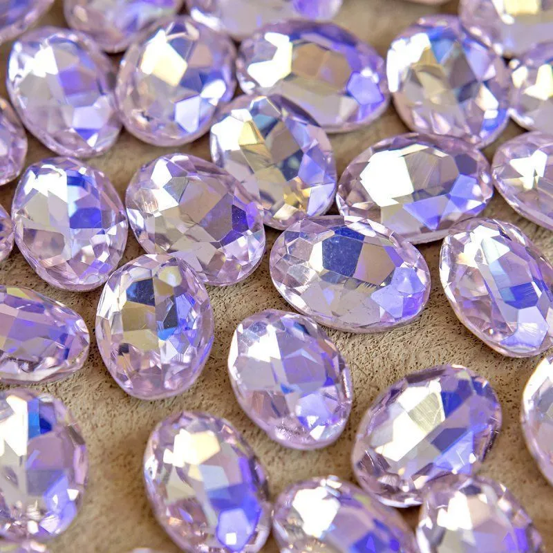 кабошон стекло кристалл, овальный, цвет lt.pink ab, 14х10 мм