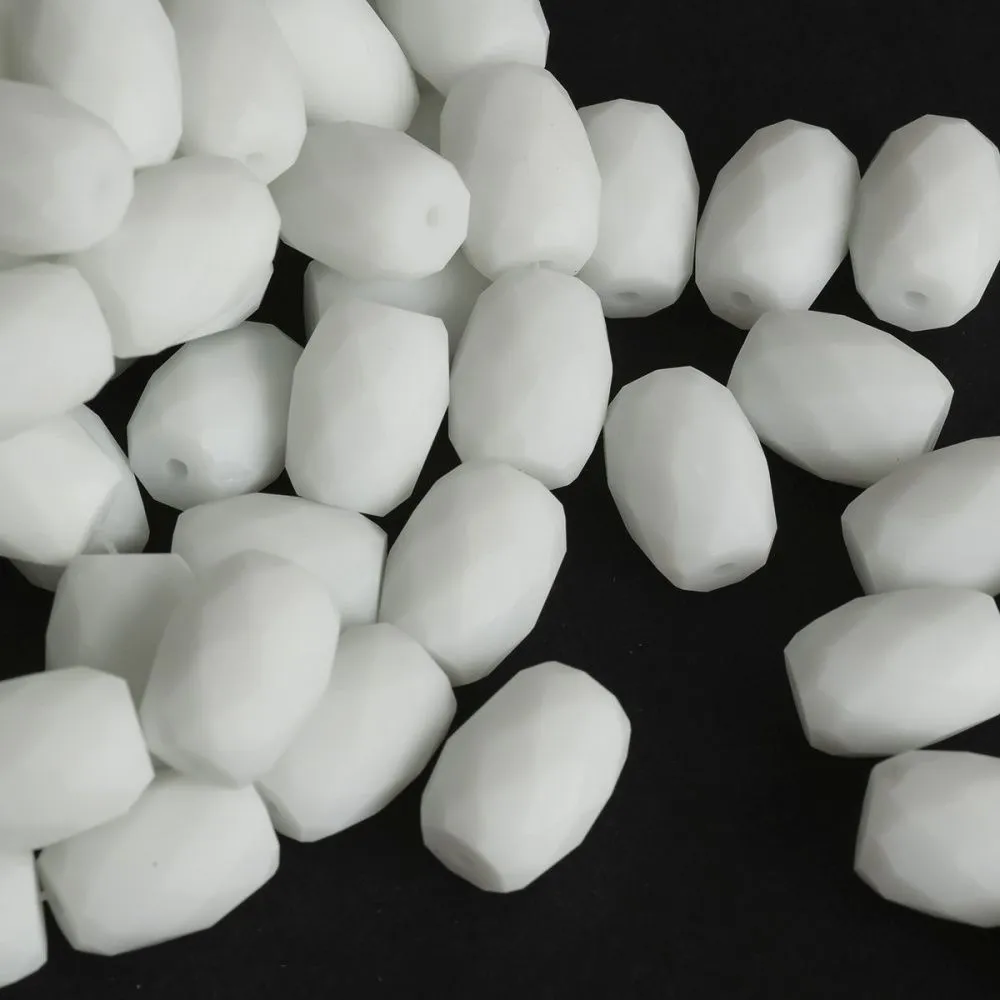 бусина, стекло "бочонок", граненая, цвет белый матовый, 12х10 мм