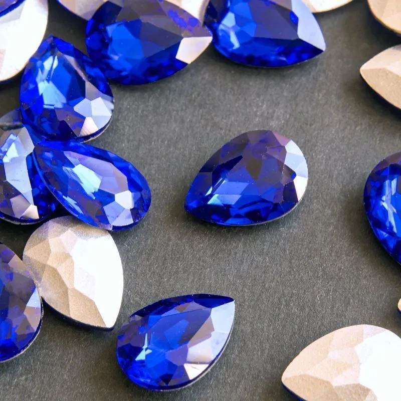 кабошон стекло кристалл, каплевидный, цвет sapphire, 18х13 мм