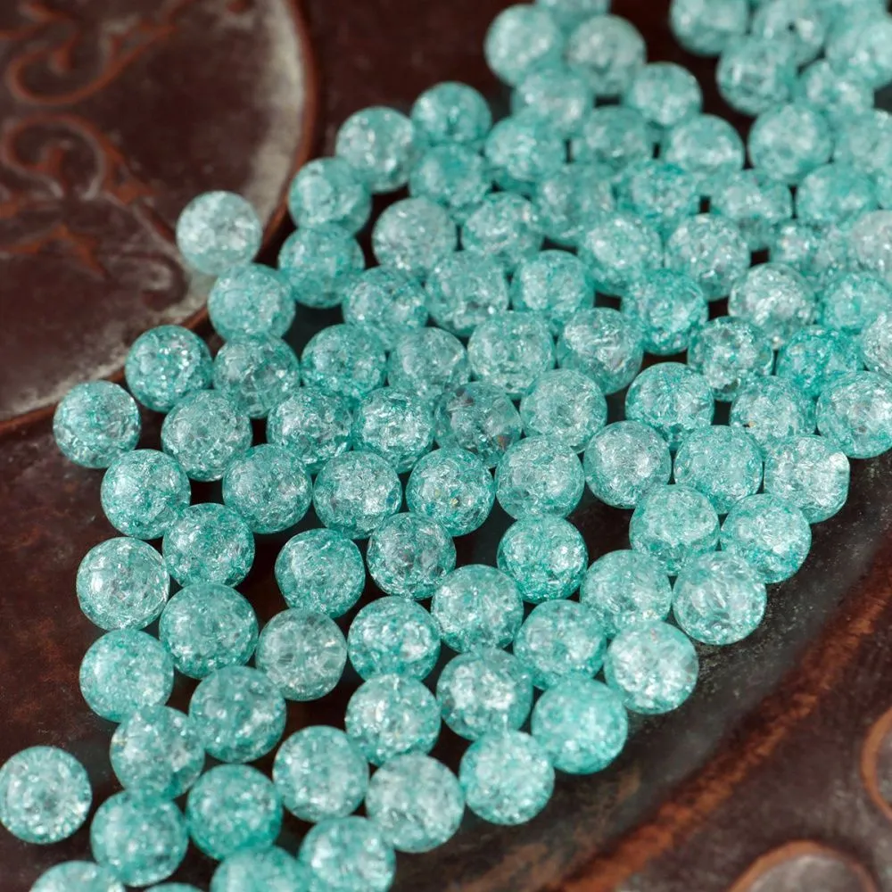 бусина, стекло "кракле", цвет аквамариновый, 8 мм