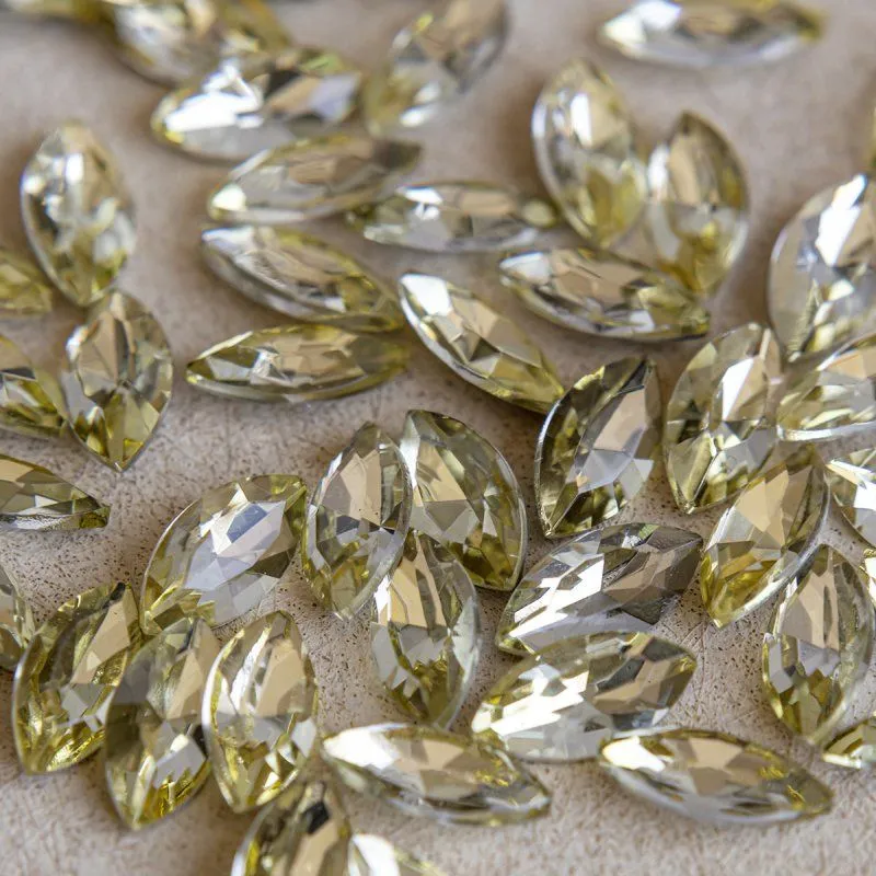 кабошон стекло кристалл, navette, цвет jonquil, 12х6 мм