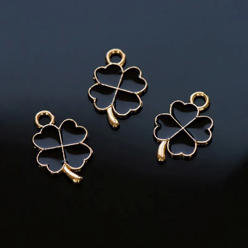 подвеска металлическая "клевер", эмаль, цвет черный, 18x12x1 мм