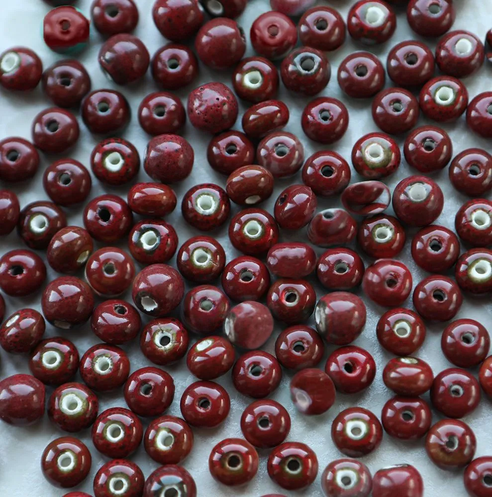 бусина, керамика "антик", круглые/рондели, бордовый, 8х5 мм