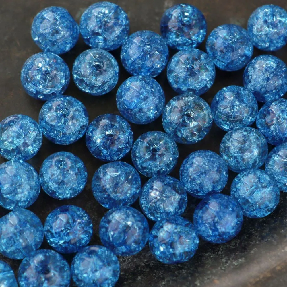 бусина, стекло "кракле", цвет синий, 8 мм