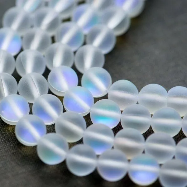 бусина, стекло "лунный камень", цвет белый, 10 мм