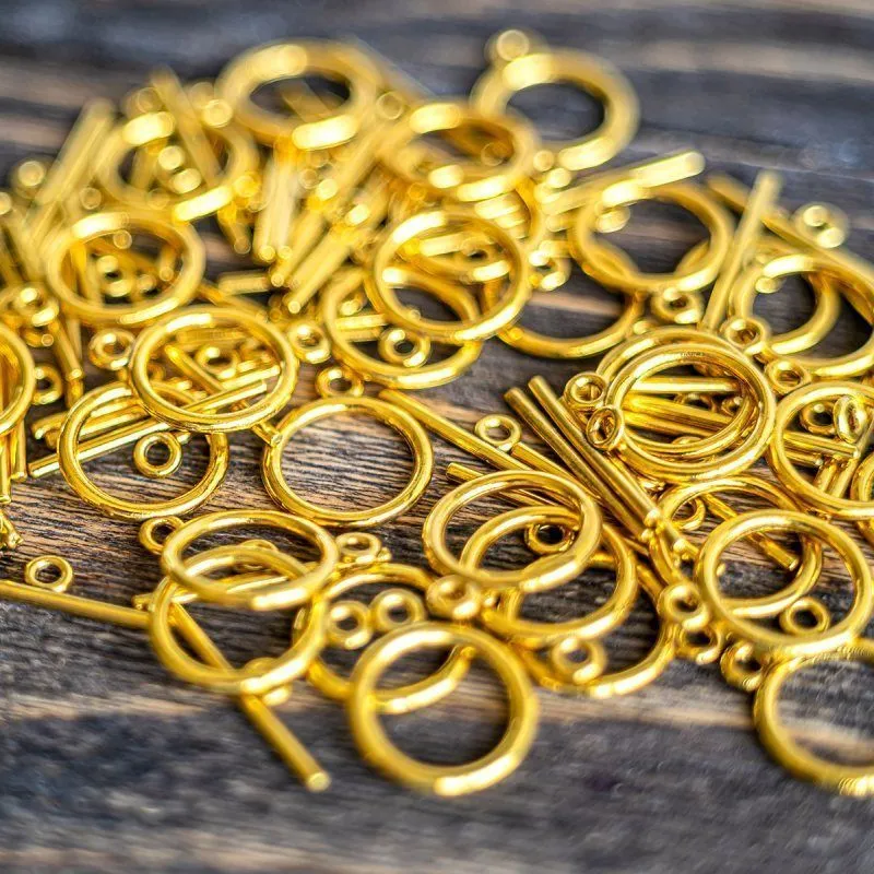 Замочки тоггл "раунд", цвет золото, 15х2 мм