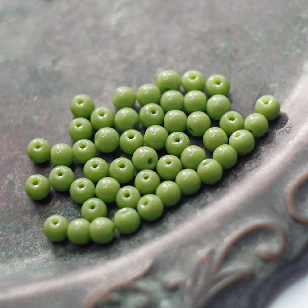 бусина, стекло 6, цвет лайм, 6 мм