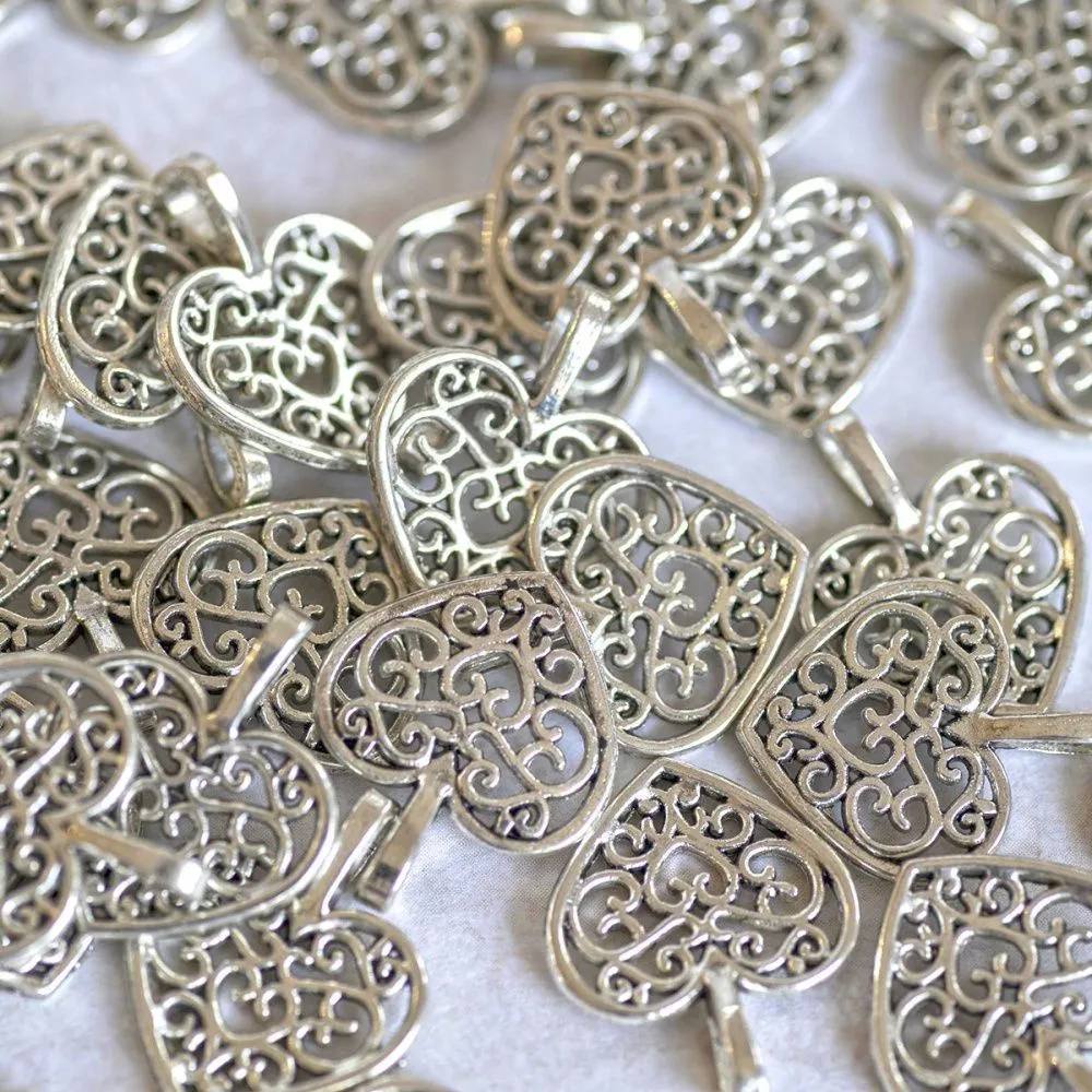 подвеска металлическая "сердечко", цвет античное серебро, 16х14х2 мм