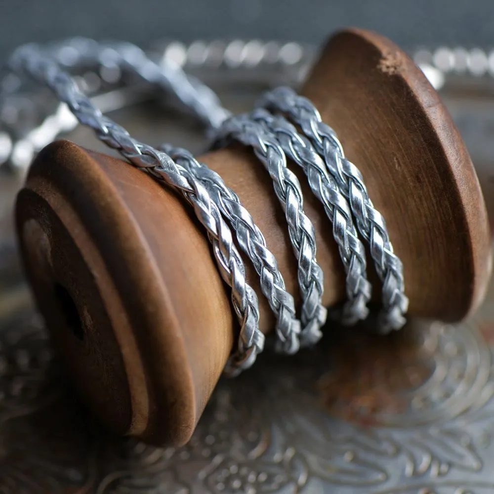 шнур, имитация кожи, плетеный, цвет серебристый, 3 мм