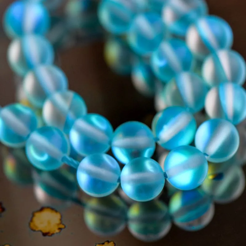бусина, стекло "лунный камень", цвет бирюзовый, 6 мм
