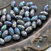 Бусина, стекло овальная, кракле граненая, цвет гематитовый AB, 11.5x8 мм