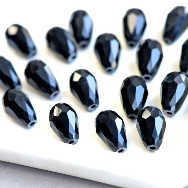 бусина "капля", граненая, стекло, цвет черный, 15х10 мм