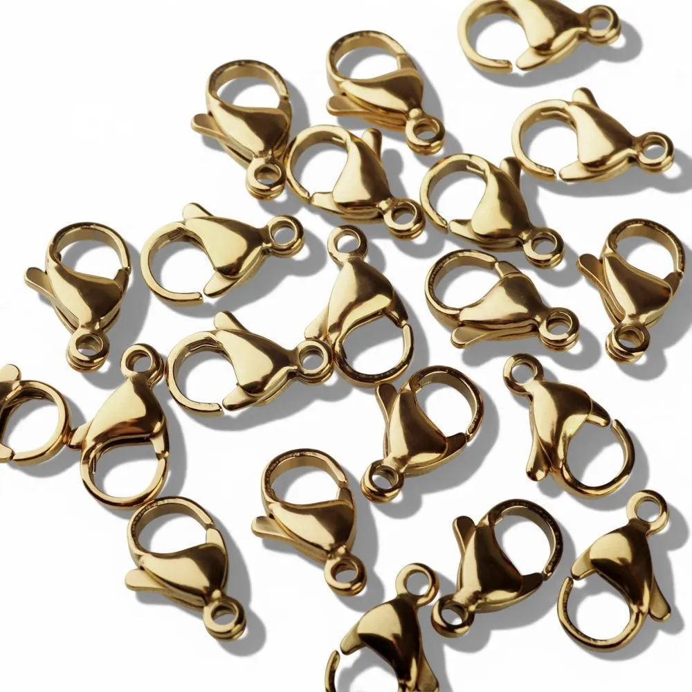 замочек-лобстер, 304 stainless steel, позолота, 13x8x3.9 мм