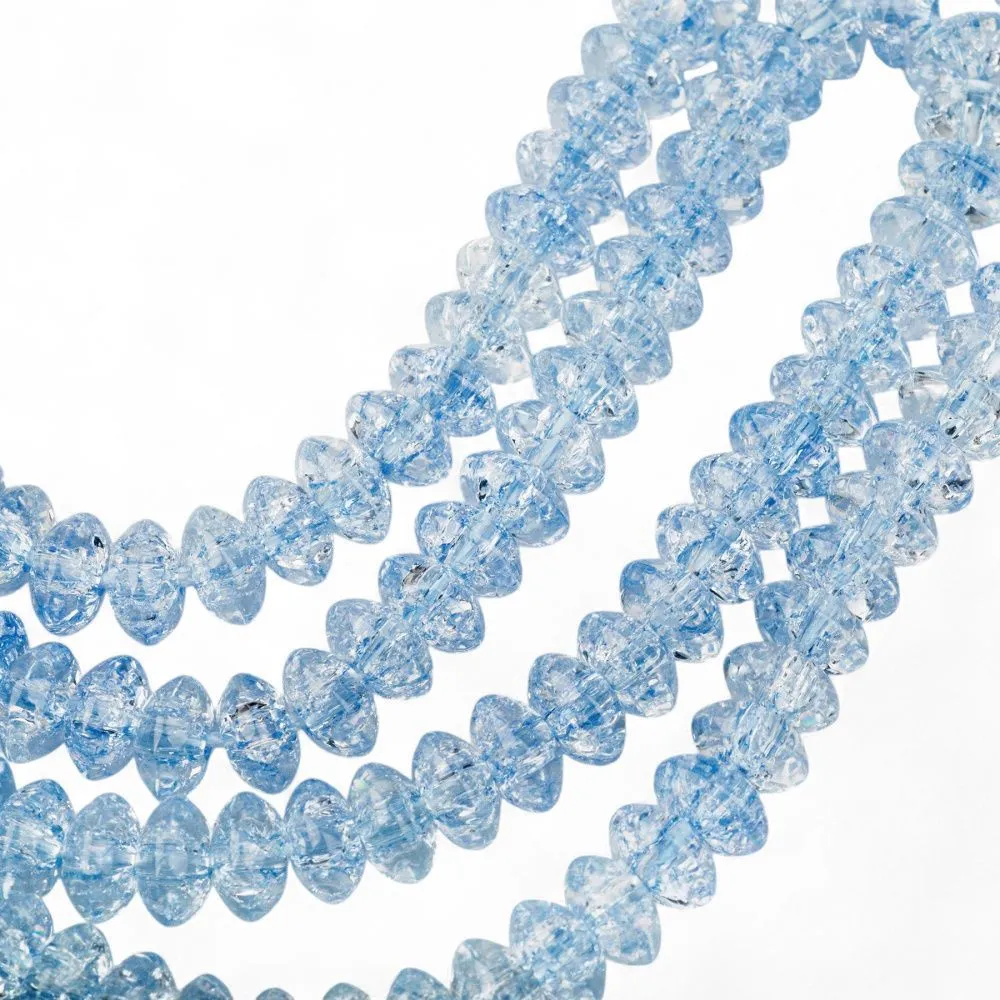 бусина, стекло "кракле-рондель", цвет голубой, 8x4 мм