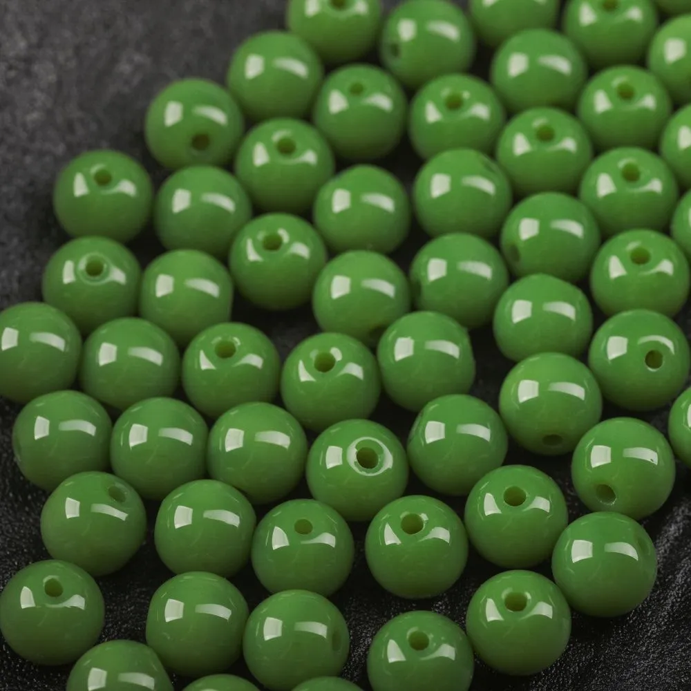 бусина, стекло 8, цвет зеленый, 8 мм