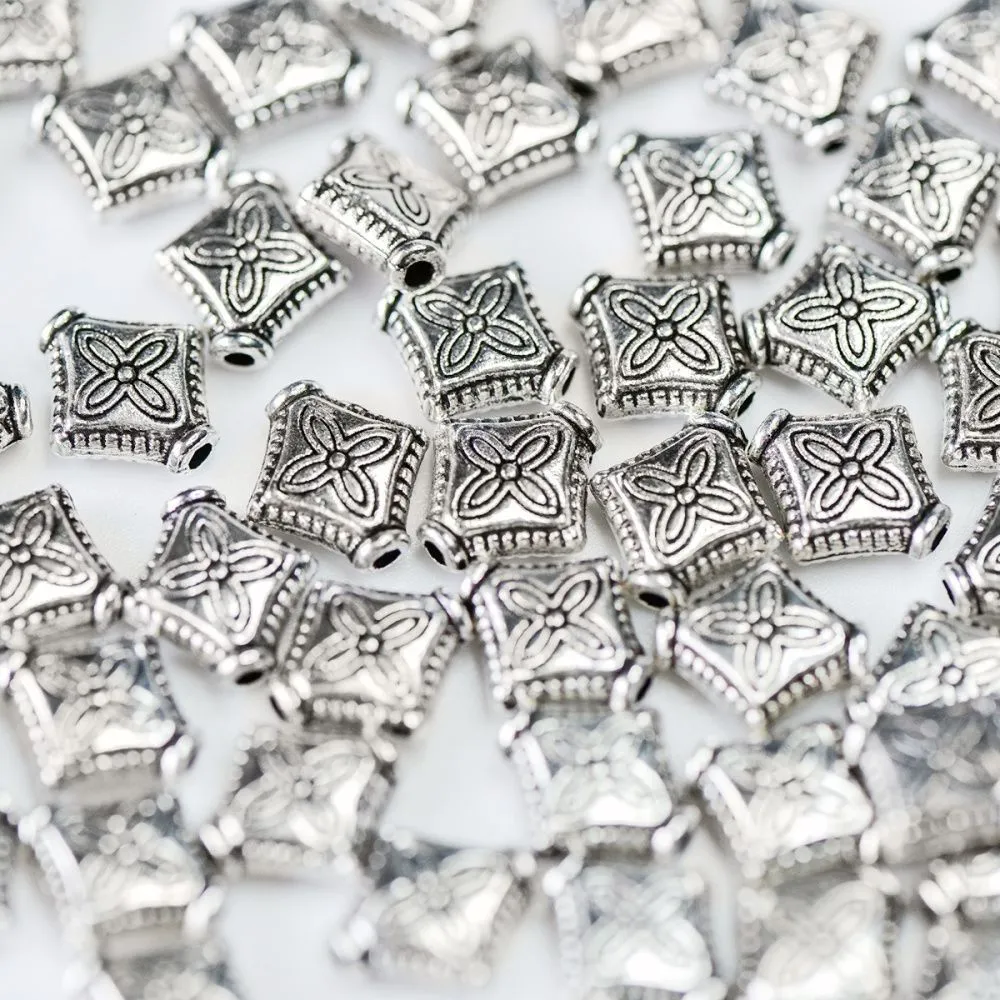 бусина, металл "ромб", цвет античное серебро, 10х9x3 мм