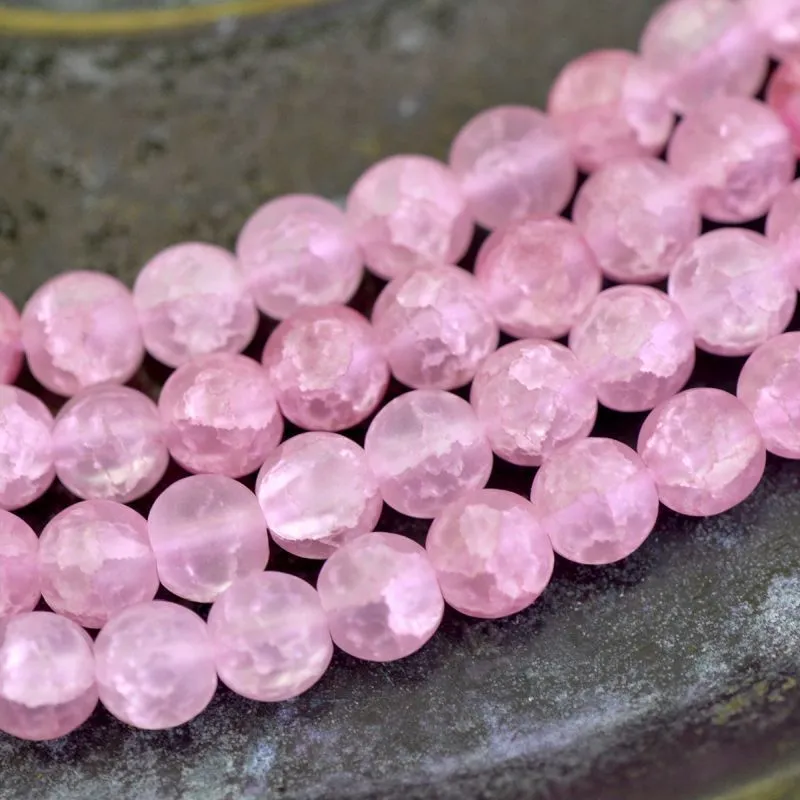 бусина, стекло "кракле", цвет розовый матовый, 8 мм