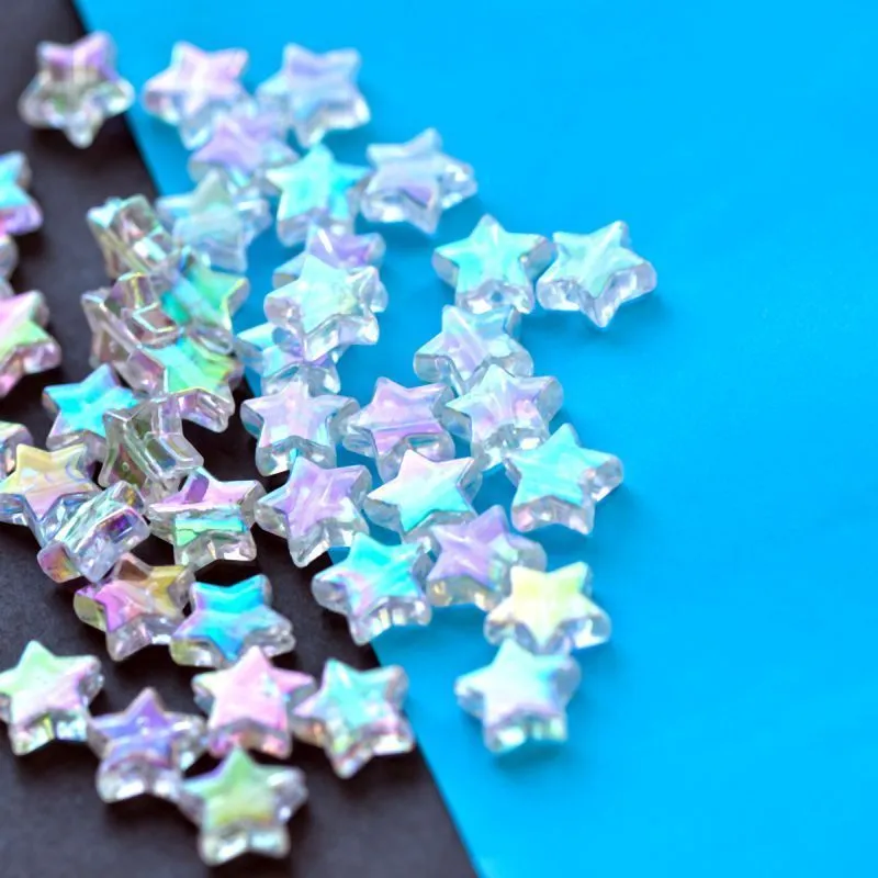 бусина, акрил "радужные звездочки", цвет белый, 10х4 мм