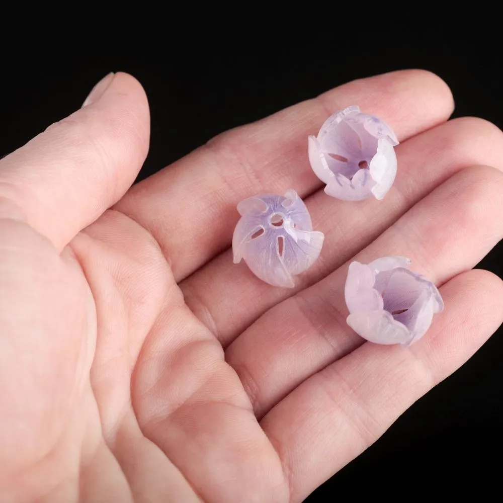 бусина, акрил "бутон", цвет белый/сиреневый, 14x16x16 мм