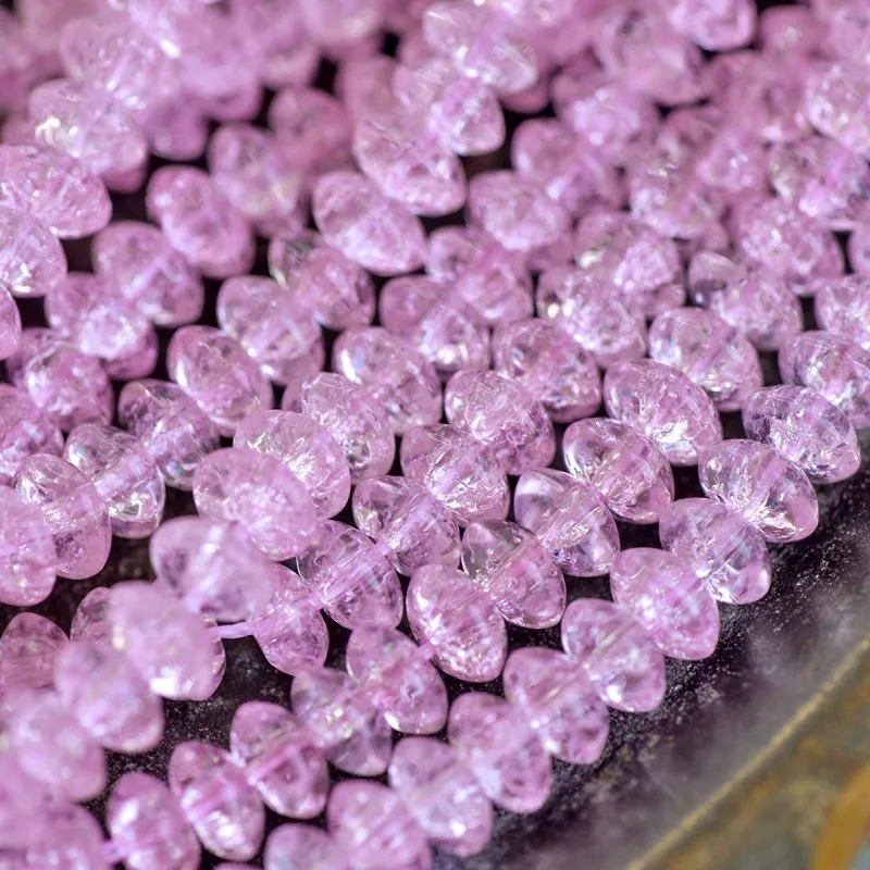 бусина, стекло "кракле-рондель", цвет розовый, 8x4 мм