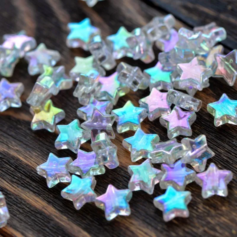 бусина, акрил "радужные звездочки", цвет белый, 10х4 мм