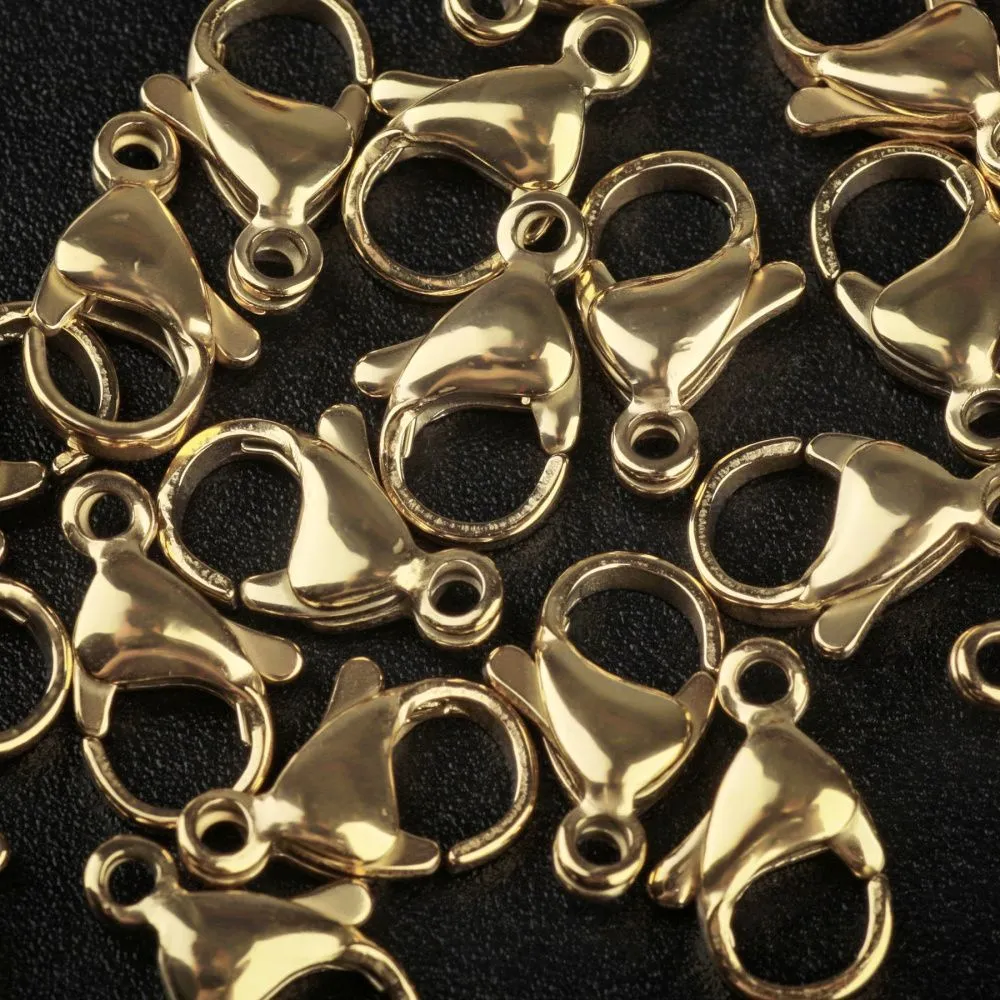 замочек-лобстер, 304 stainless steel, позолота, 13x8x3.9 мм