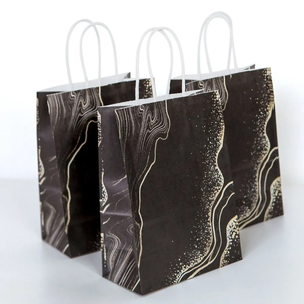 пакет подарочный "эбру", бумага, черный, 15x8x21 см