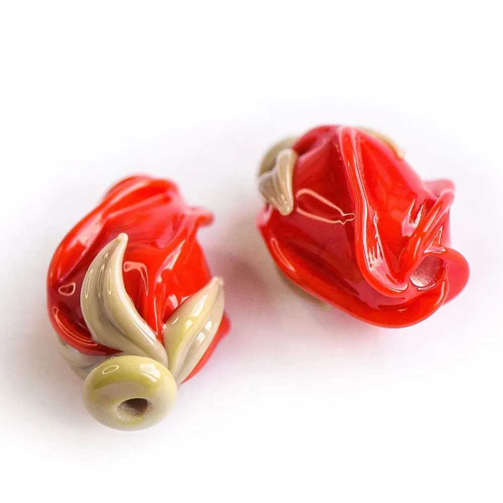 бусина, мурано "розовый бутон", красный, 15-16х10-11 мм