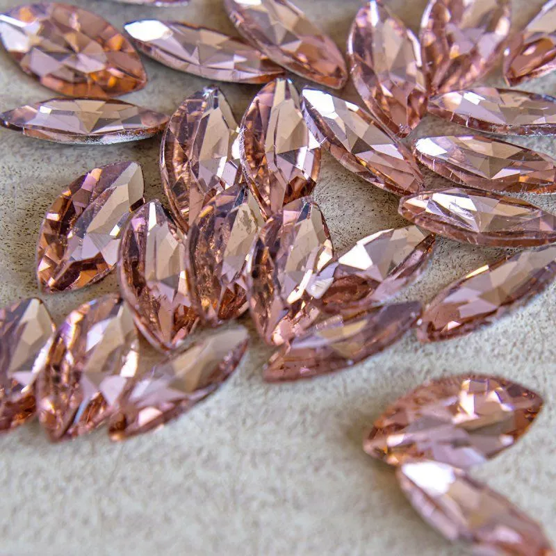 кабошон стекло кристалл, navette, цвет champagne, 18х9 мм