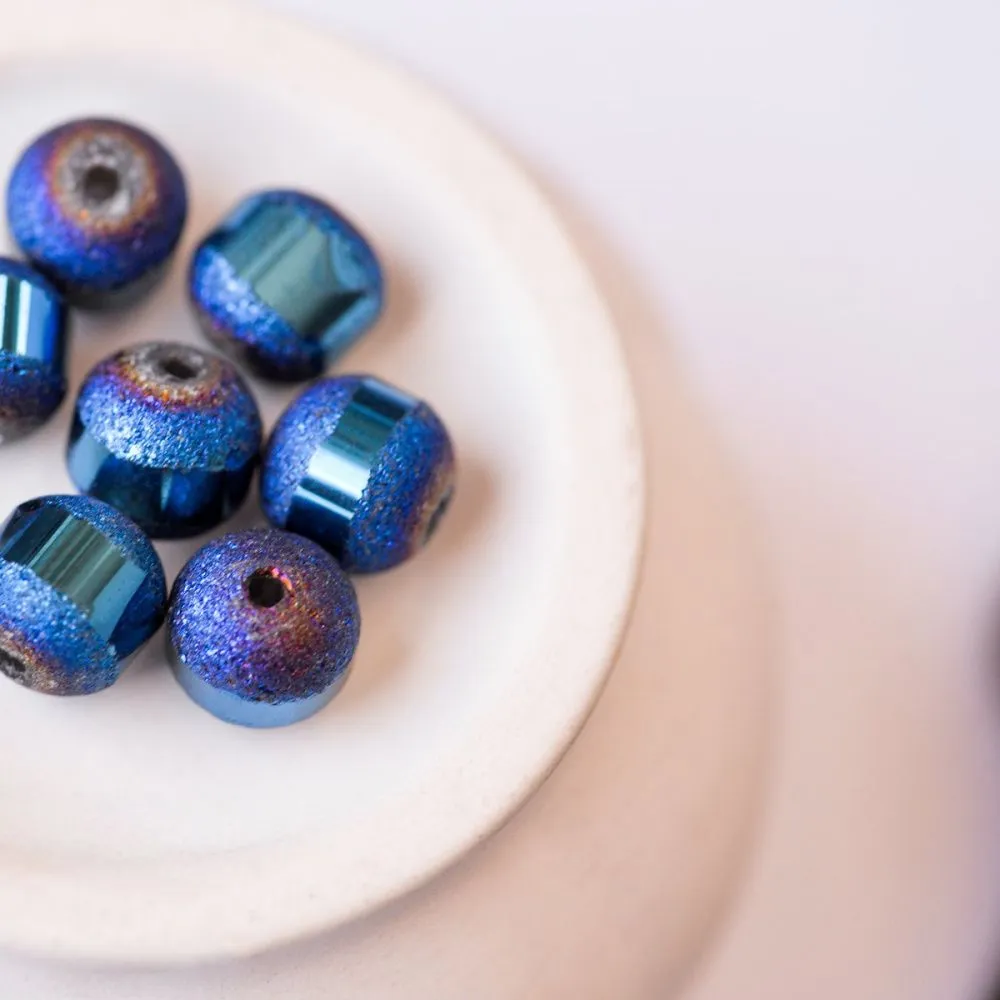 бусина, стекло 8, цвет синий металлик, 8 мм