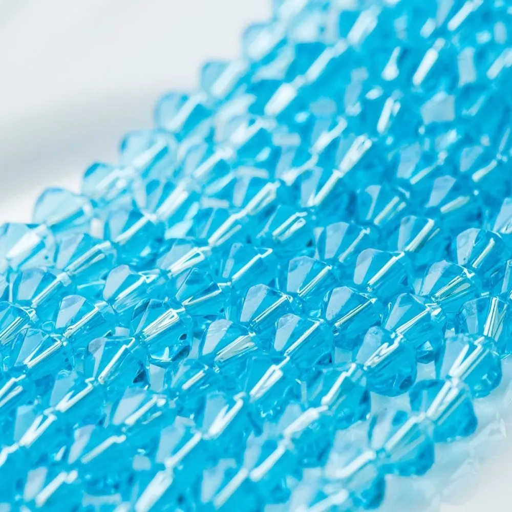 бусина, стекло биконус 6, цвет яркий голубой, 6 мм