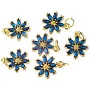 Подвеска металл "Сакура", позолота/синий, 14.5x12x3 мм