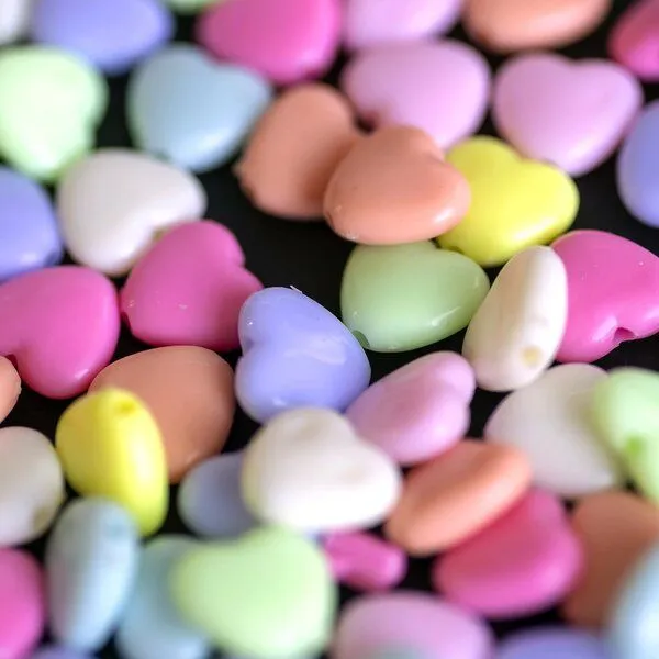 бусина, акрил "пастель-сердечко", цветовой микс, 11x12x5 мм