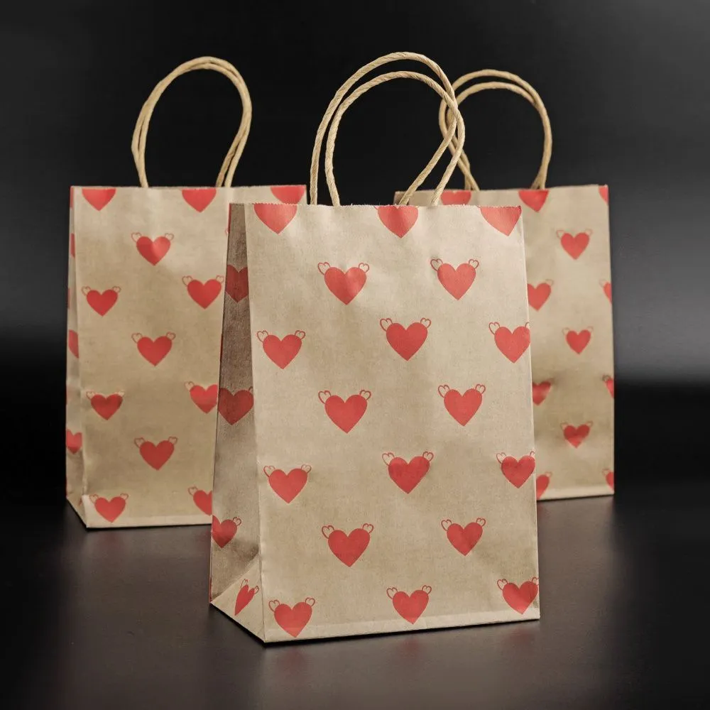 пакет крафт "сердечки", бумага, цвет бежевый, 8x15x21 см