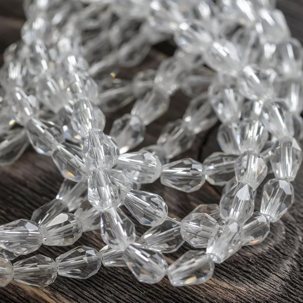 бусина "капля", граненая, стекло, цвет прозрачный, 8х6 мм