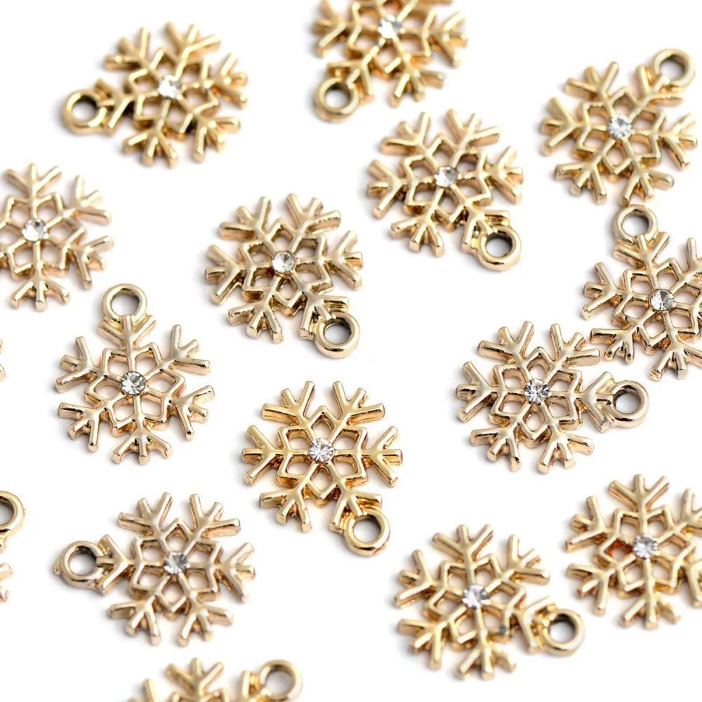 подвеска металлическая "снежинка новогодняя", стразы, цвет золото, 16x13x3 мм