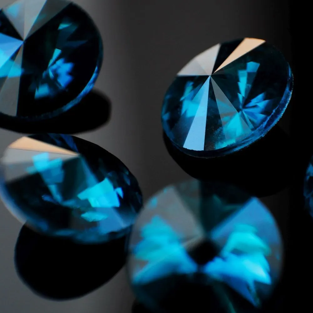 кабошон стекло риволи, цвет лазурный синий, 14х7 мм