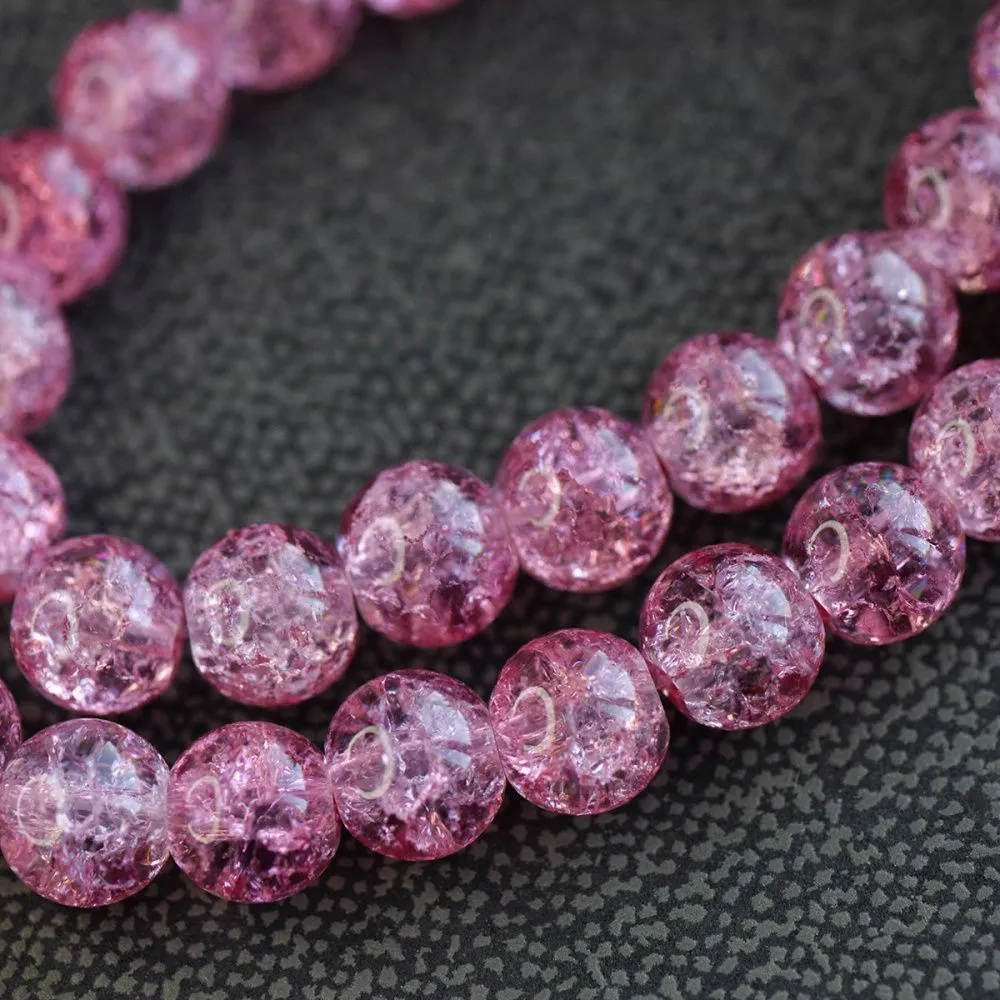 бусина, стекло "кракле", цвет темно-розовый, 10 мм
