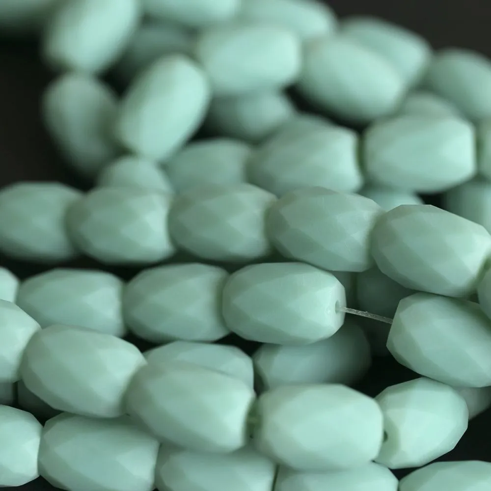 бусина, стекло "бочонок", граненая, цвет бирюзовый матовый, 12х10 мм