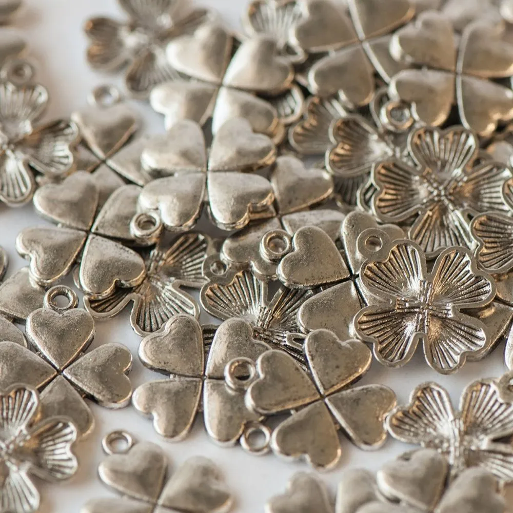 подвеска металлическая "клевер", цвет античное серебро, 21х17.5 мм