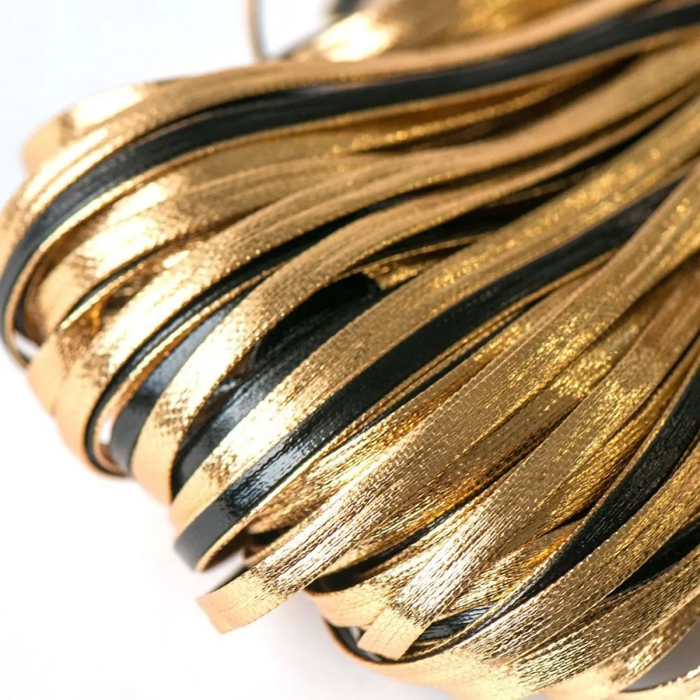 шнур, имитация кожи, плоский, цвет черный/золото, 5х1 мм